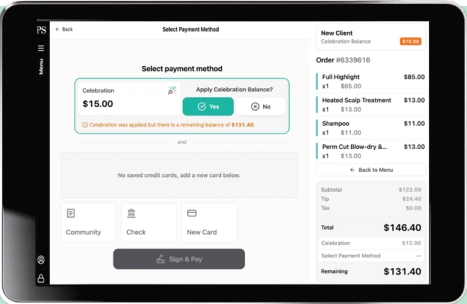 Proprietary POS checkout screen on an iPad
